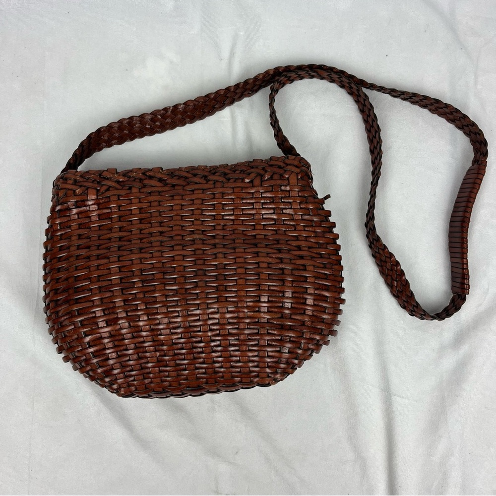 Talbots Brown Leather Basket Weave Boho Crossbody Shoulder Bag Purse